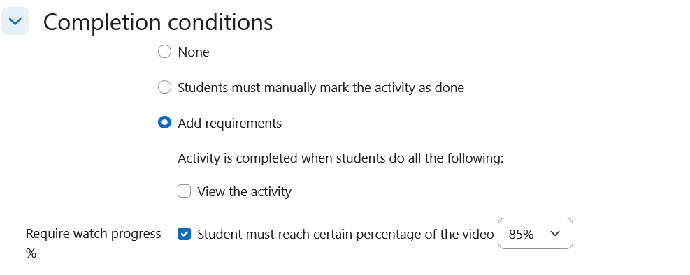 Video completion setting
