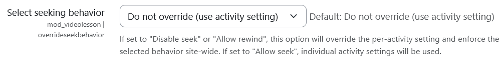 Seeking behavior sitewide admin setting