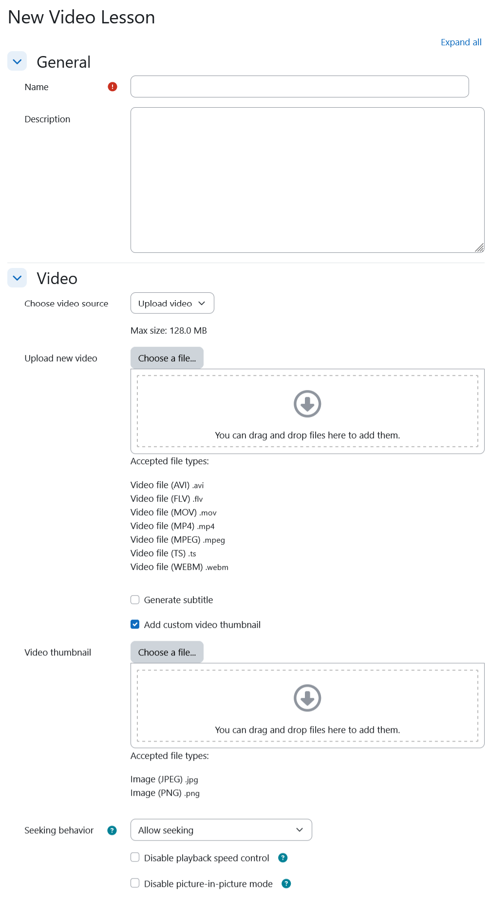 Add Video Lesson Setting